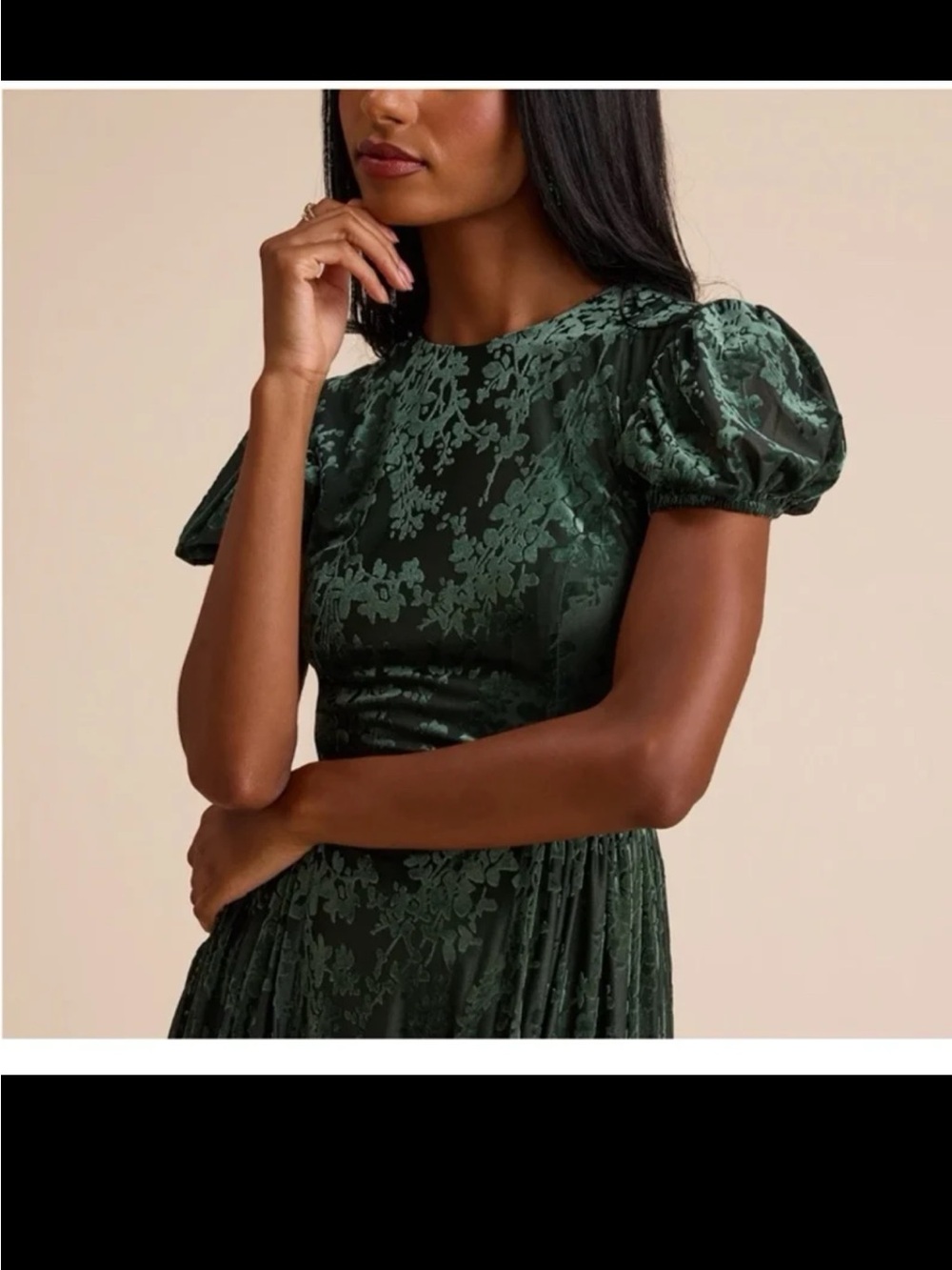NWT Lulus Arlie Emerald Velvet Burnout Puff Sleeve Midi Dress size Large - Picture 4 of 12